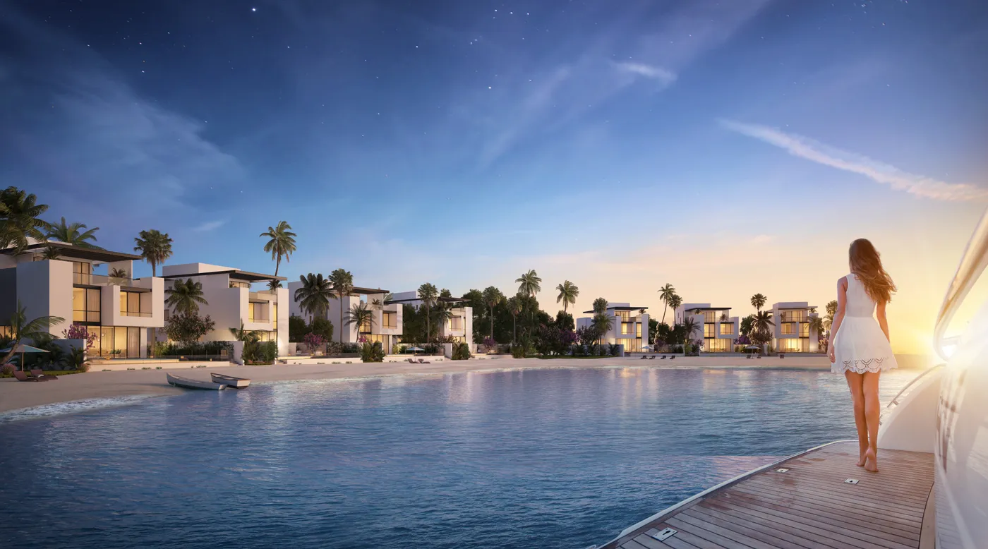 Виллы на берегу Sun Island на закате